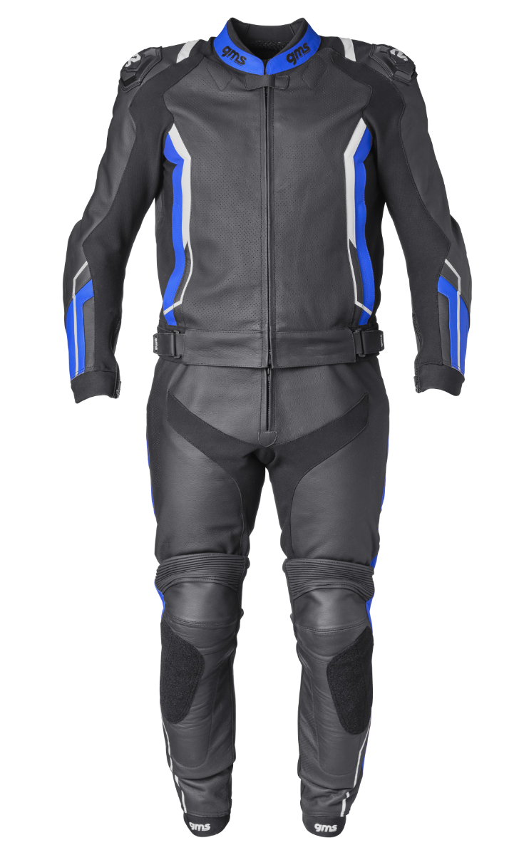 GR-1 2PC LEATHER SUIT BLACK/BLUE/WHITE